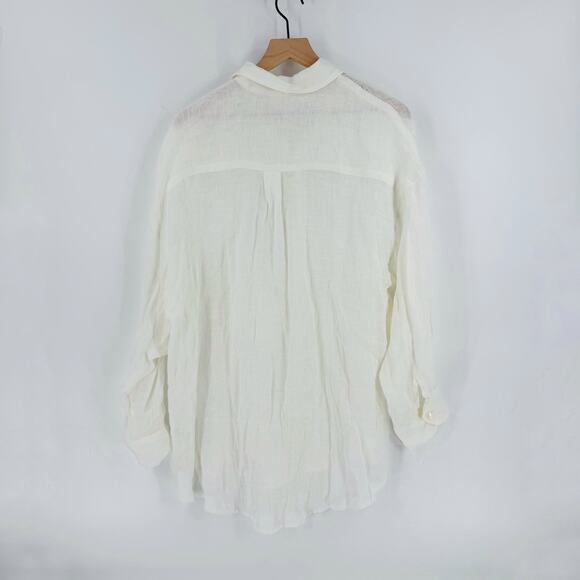 Vitamin A White Linen Button Down Shirt Top Size M Medium Resort Wear - Picture 2 of 8